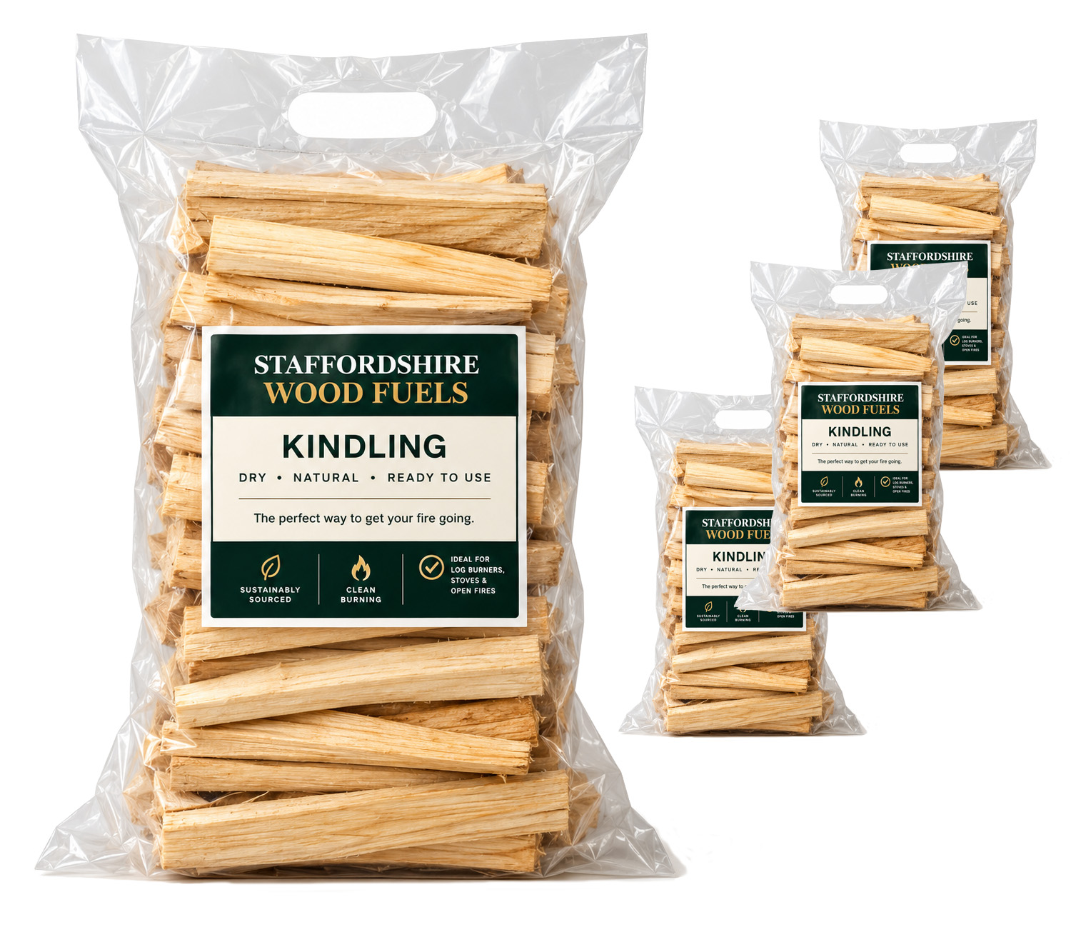 4 Large Premium Kiln-Dried Kindling Bags