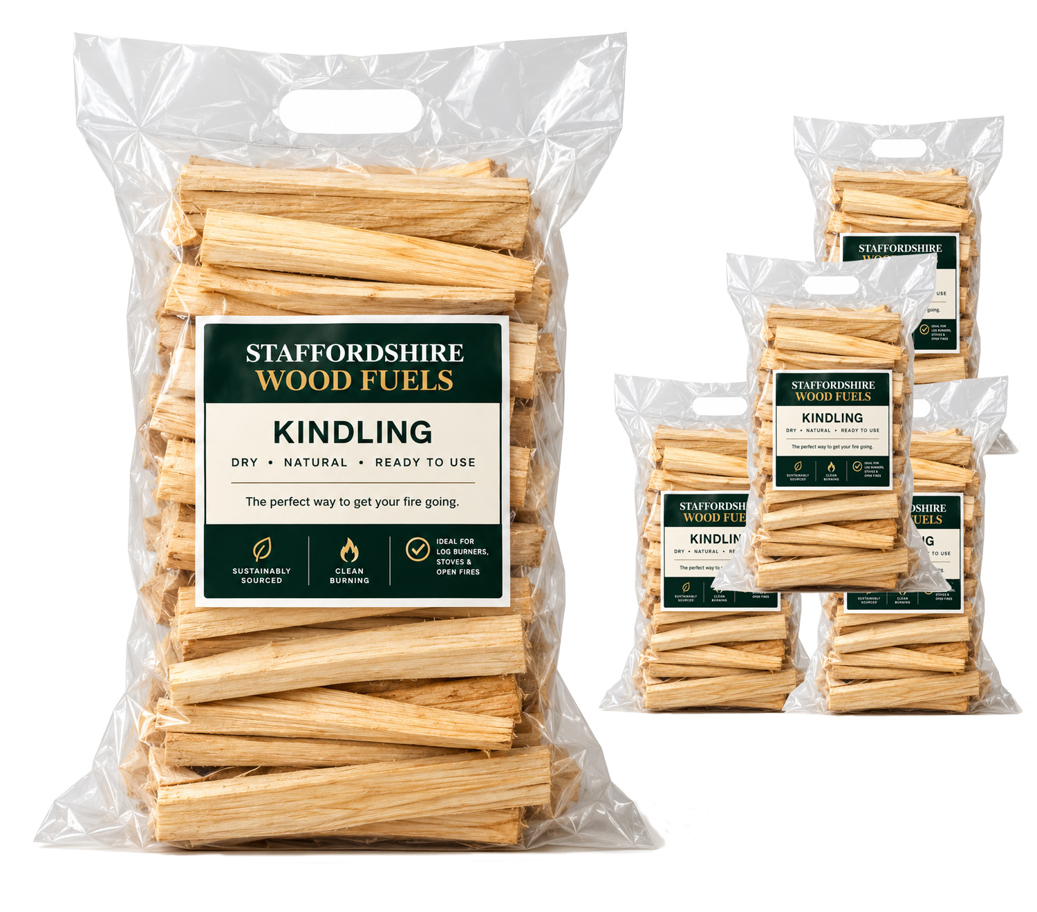 5 Large Premium Kiln-Dried Kindling Bags