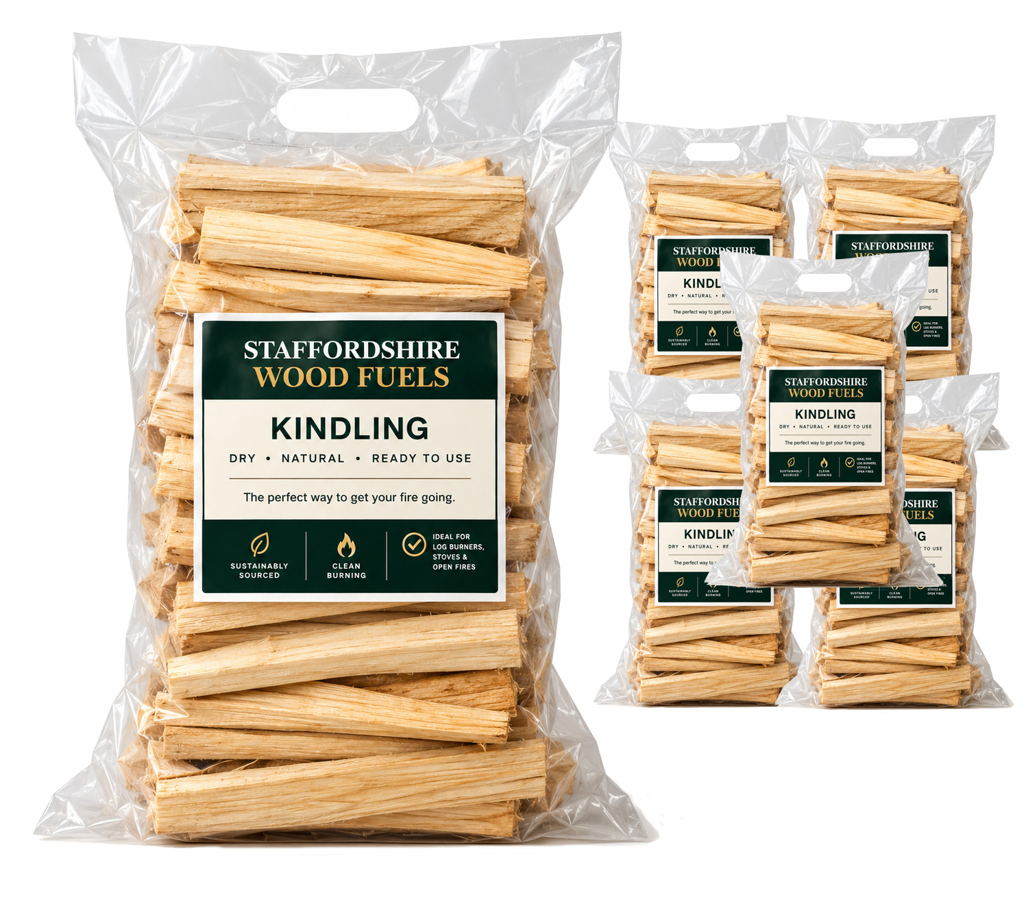 6 Large Premium Kiln-Dried Kindling Bags